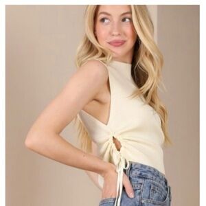 Ribbed Sleeveless Top With Side Ruched Detail NWT